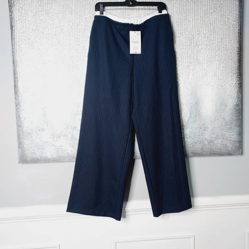 NWT Zara Navy Pinstripe Straight-Leg Pants - Picture 10 of 13